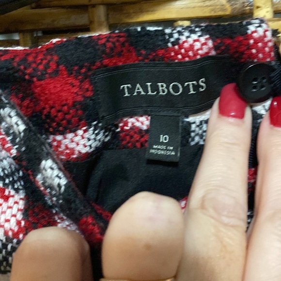 EUC Talbots Red, black cream hounds tooth wool blend lined skirt 10 - Picture 6 of 7